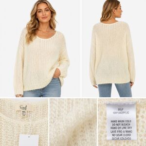 Easel Fuzzy Knit Sweater M/L Ivory Oversized Cozy Soft NWT